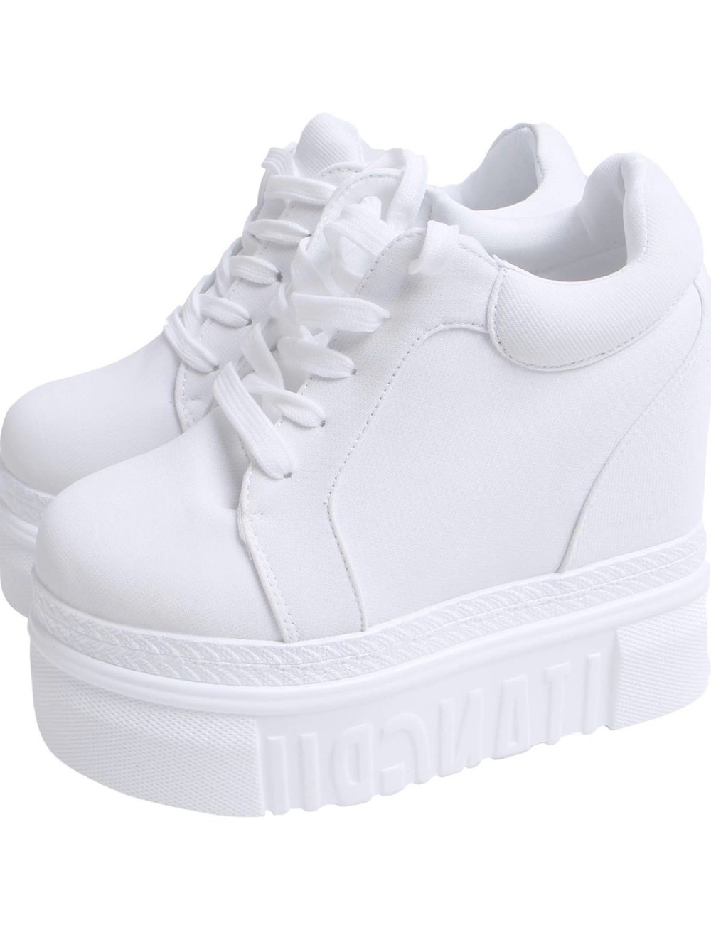 Women's White Platform Lace-Up Sneakers